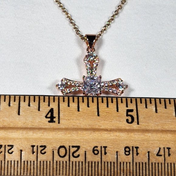 Cubic Zirconia Cross Pendant in 14K Rose Gold over 316L Stainless Steel 2.65 ct - Picture 3 of 5